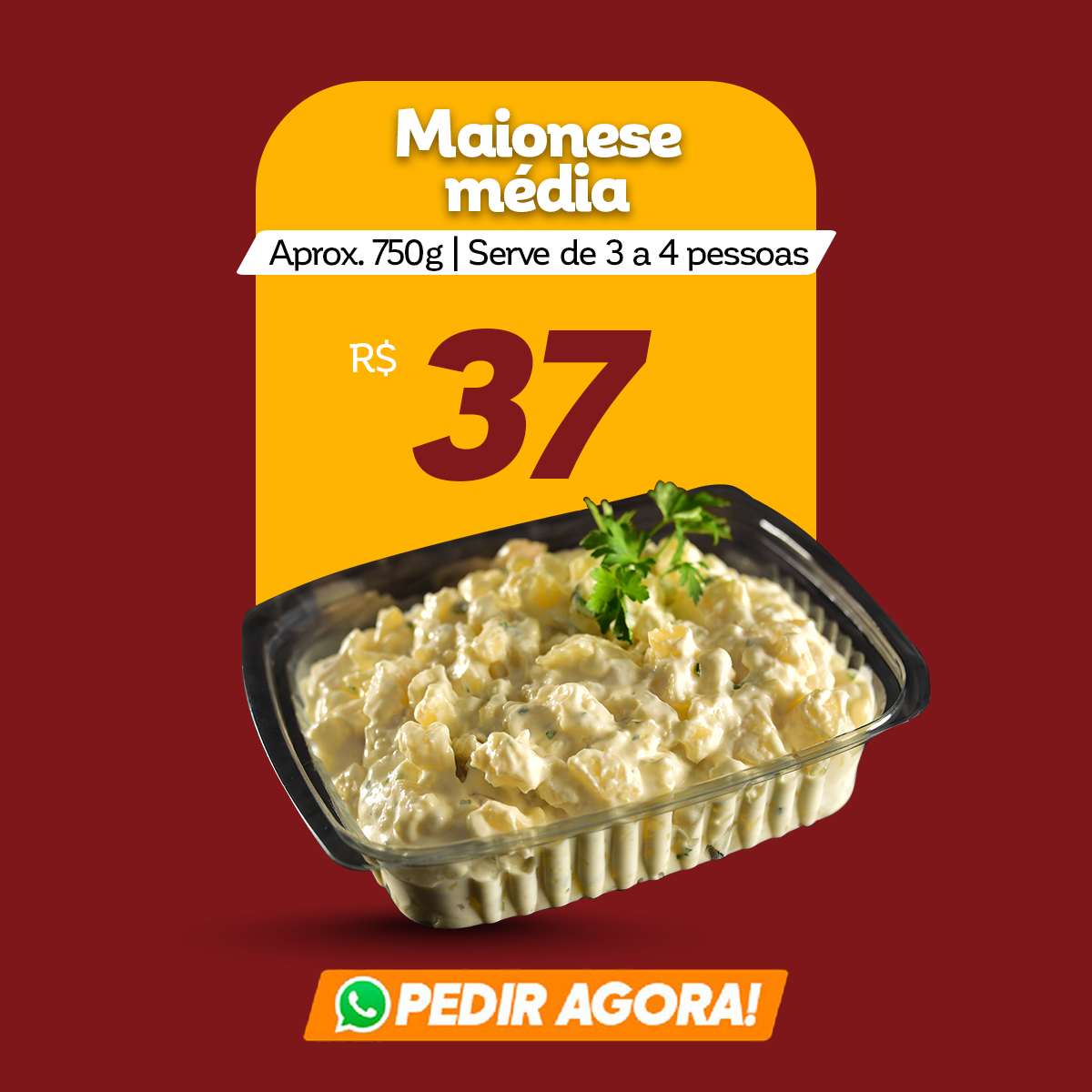 Porção média - aprox. 750g | Serve 3 pessoas: R$ 35,00 | Pedir agora!