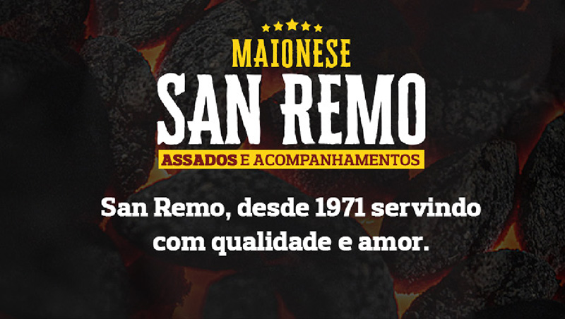 Maionese San Remo - Assados e acompanhamentos. San Remo, desde 1971 servindo com qualidade e amor.